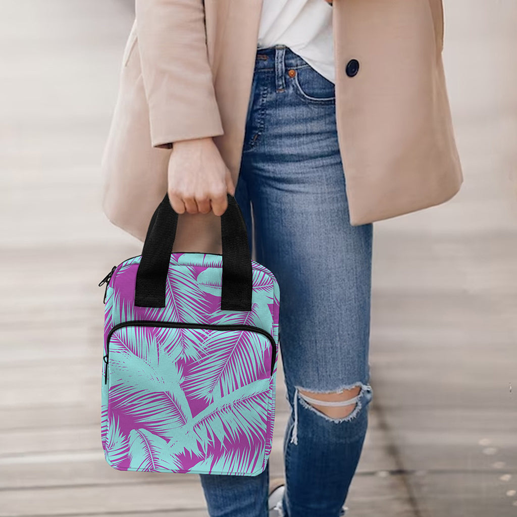 Purple And Teal Tropical Leaf Print Bible Tote Bag