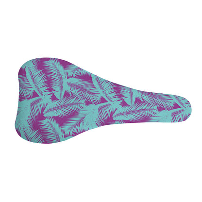Purple And Teal Tropical Leaf Print Bicycle Seat Cover