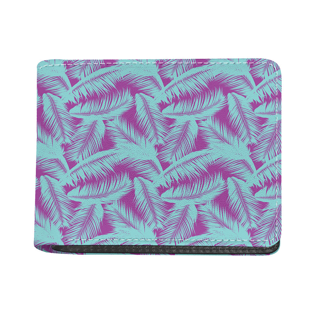 Purple And Teal Tropical Leaf Print Bifold Wallet