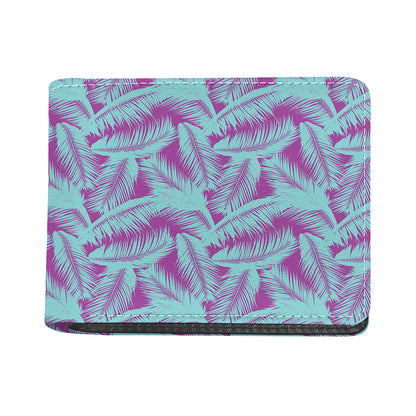 Purple And Teal Tropical Leaf Print Bifold Wallet