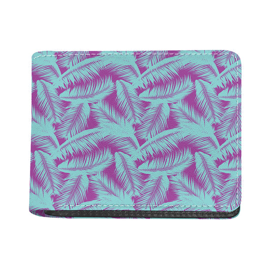 Purple And Teal Tropical Leaf Print Bifold Wallet