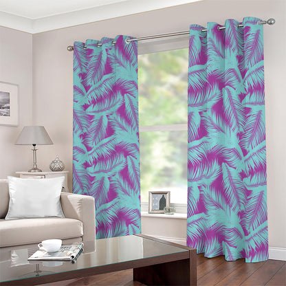 Purple And Teal Tropical Leaf Print Blackout Grommet Curtains
