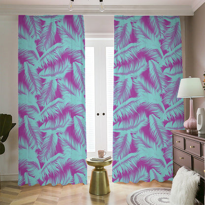 Purple And Teal Tropical Leaf Print Blackout Pencil Pleat Curtains