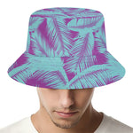Purple And Teal Tropical Leaf Print Bucket Hat