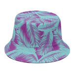 Purple And Teal Tropical Leaf Print Bucket Hat