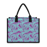 Purple And Teal Tropical Leaf Print Canvas Tote Bag