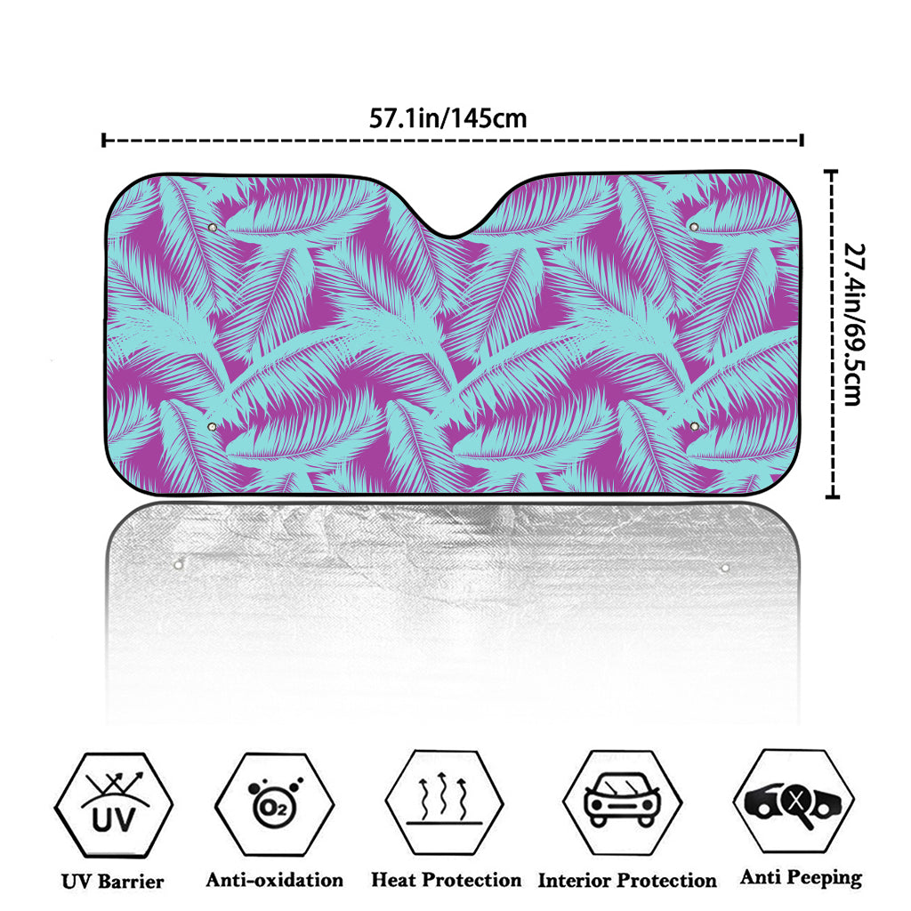 Purple And Teal Tropical Leaf Print Car Windshield Sun Shade