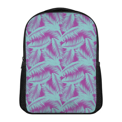 Purple And Teal Tropical Leaf Print Casual Backpack