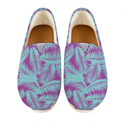 Purple And Teal Tropical Leaf Print Casual Shoes