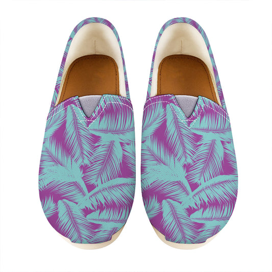 Purple And Teal Tropical Leaf Print Casual Shoes