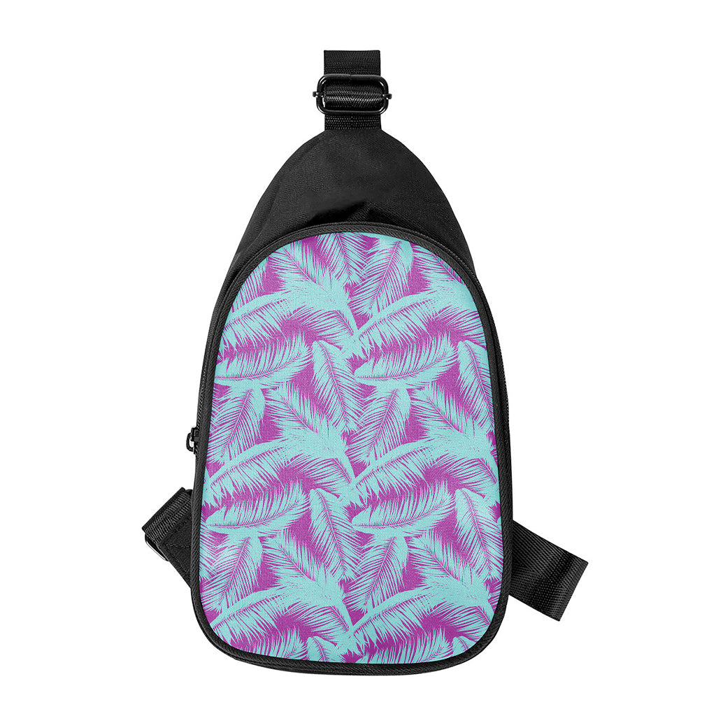 Purple And Teal Tropical Leaf Print Chest Bag