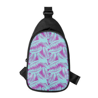 Purple And Teal Tropical Leaf Print Chest Bag