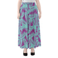Purple And Teal Tropical Leaf Print Chiffon Maxi Skirt