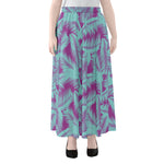 Purple And Teal Tropical Leaf Print Chiffon Maxi Skirt