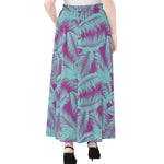 Purple And Teal Tropical Leaf Print Chiffon Maxi Skirt