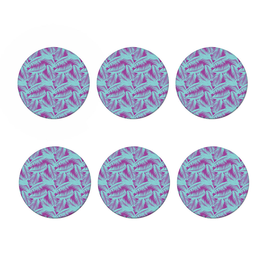Purple And Teal Tropical Leaf Print Coaster Set