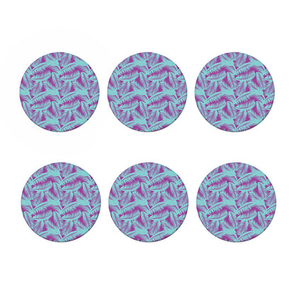 Purple And Teal Tropical Leaf Print Coaster Set