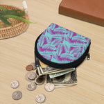 Purple And Teal Tropical Leaf Print Coin Purse