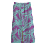 Purple And Teal Tropical Leaf Print Cotton Front Slit Maxi Skirt