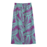 Purple And Teal Tropical Leaf Print Cotton Front Slit Maxi Skirt