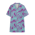 Purple And Teal Tropical Leaf Print Cotton Hawaiian Shirt