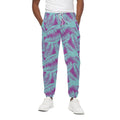 Purple And Teal Tropical Leaf Print Cotton Sweatpants