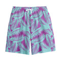 Purple And Teal Tropical Leaf Print Cotton Shorts