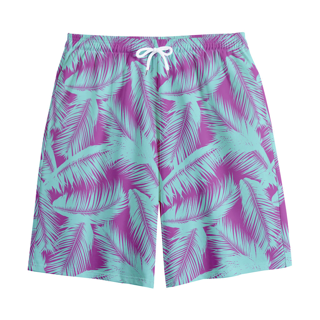 Purple And Teal Tropical Leaf Print Cotton Shorts