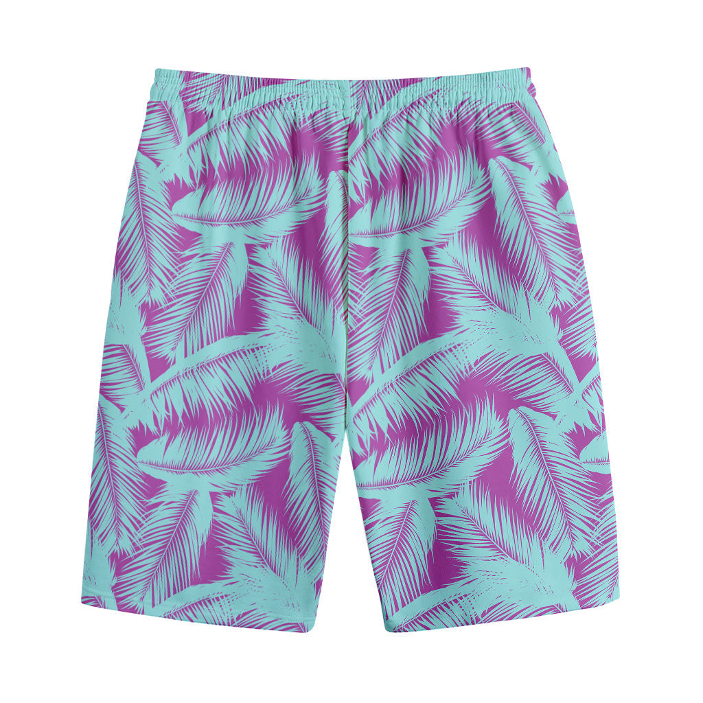 Purple And Teal Tropical Leaf Print Cotton Shorts