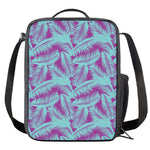 Purple And Teal Tropical Leaf Print Crossbody Lunch Bag