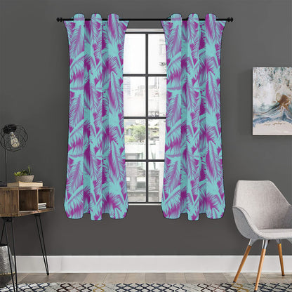 Purple And Teal Tropical Leaf Print Curtain