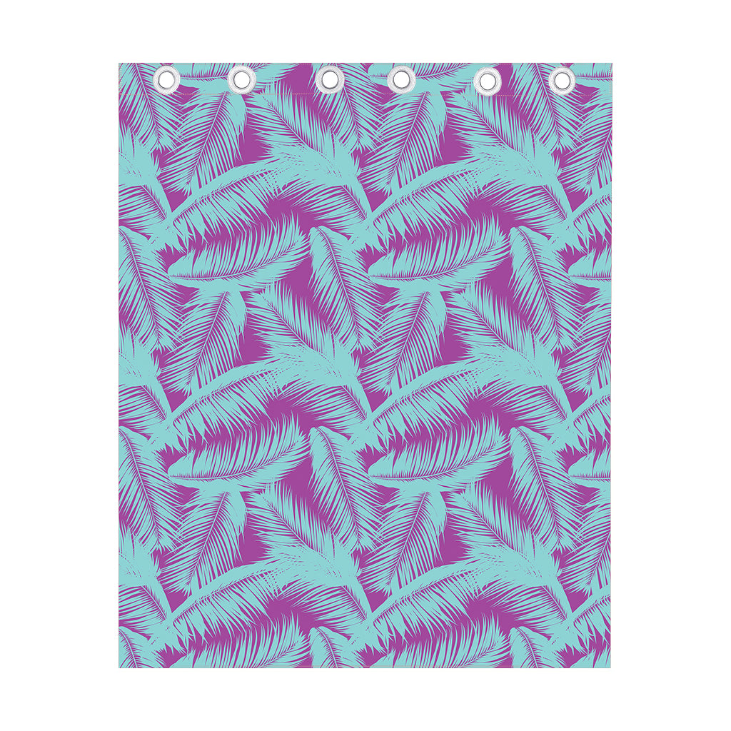 Purple And Teal Tropical Leaf Print Curtain