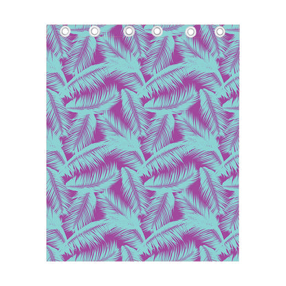 Purple And Teal Tropical Leaf Print Curtain