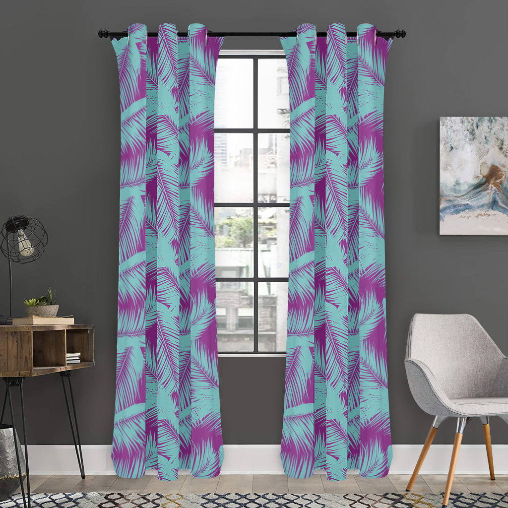 Purple And Teal Tropical Leaf Print Curtain