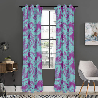 Purple And Teal Tropical Leaf Print Curtain
