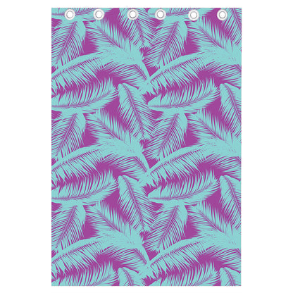 Purple And Teal Tropical Leaf Print Curtain