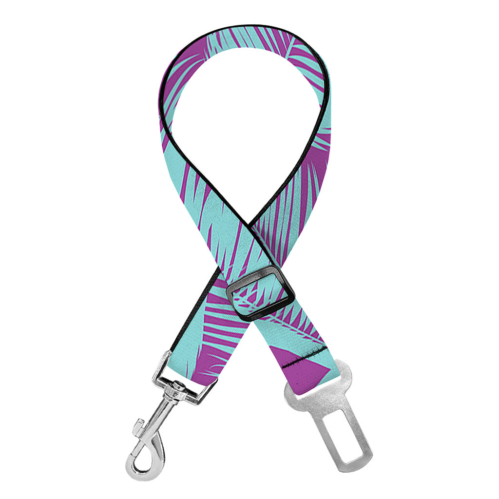 Purple And Teal Tropical Leaf Print Dog Seat Belt