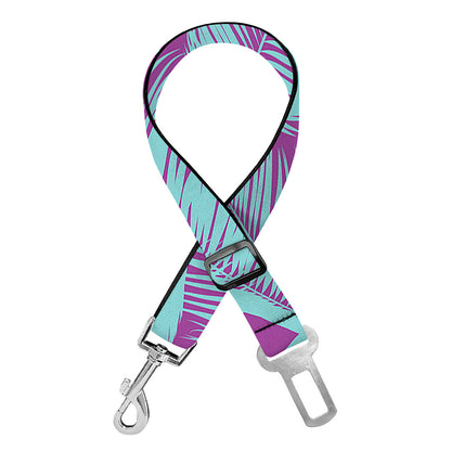 Purple And Teal Tropical Leaf Print Dog Seat Belt