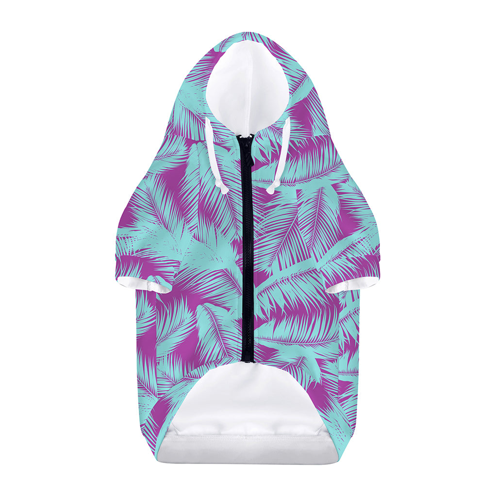 Purple And Teal Tropical Leaf Print Dog Zip Up Hoodie