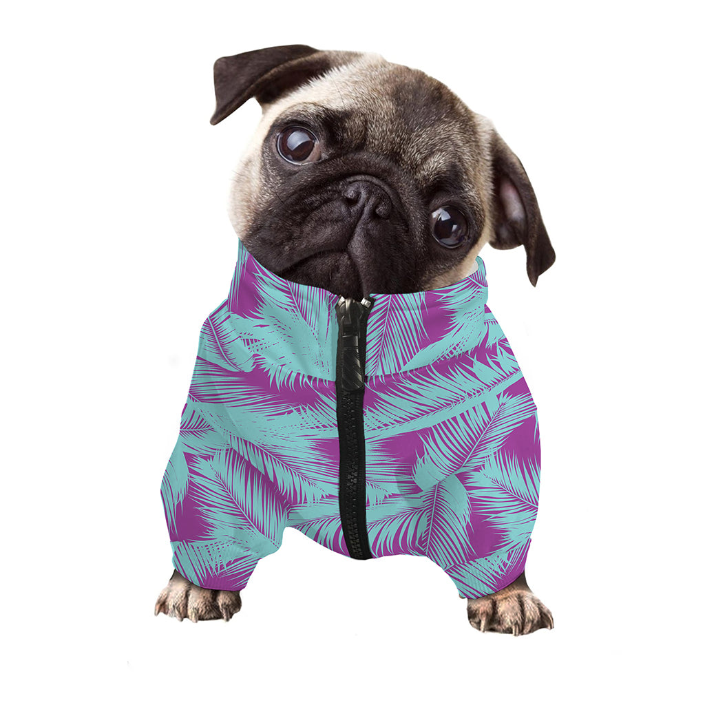 Purple And Teal Tropical Leaf Print Dog Zip Up Jacket