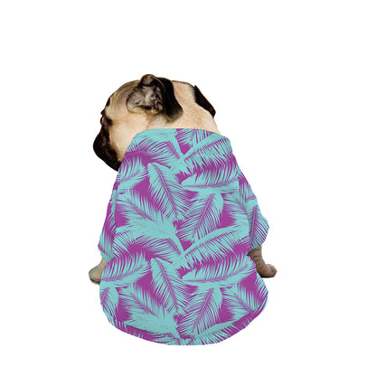 Purple And Teal Tropical Leaf Print Dog Zip Up Jacket
