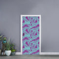 Purple And Teal Tropical Leaf Print Door Sticker