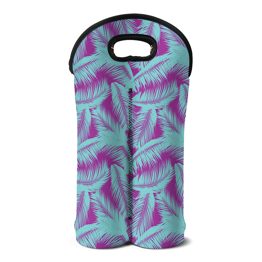 Purple And Teal Tropical Leaf Print Double Neoprene Wine Tote