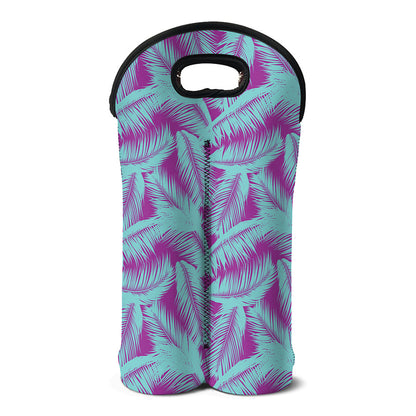 Purple And Teal Tropical Leaf Print Double Neoprene Wine Tote
