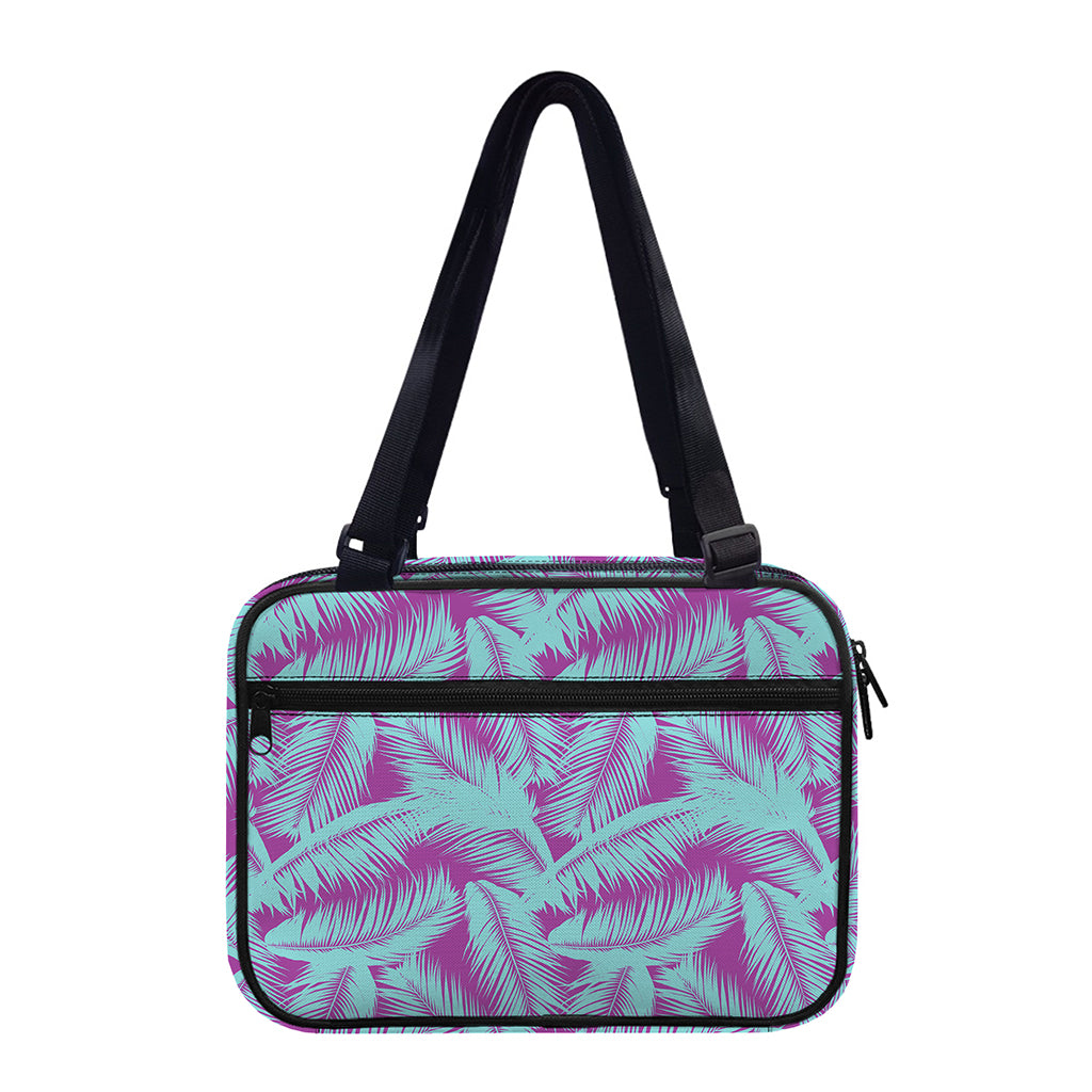 Purple And Teal Tropical Leaf Print Double Strap Bible Bag