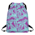 Purple And Teal Tropical Leaf Print Drawstring Backpack