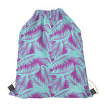 Purple And Teal Tropical Leaf Print Drawstring Bag