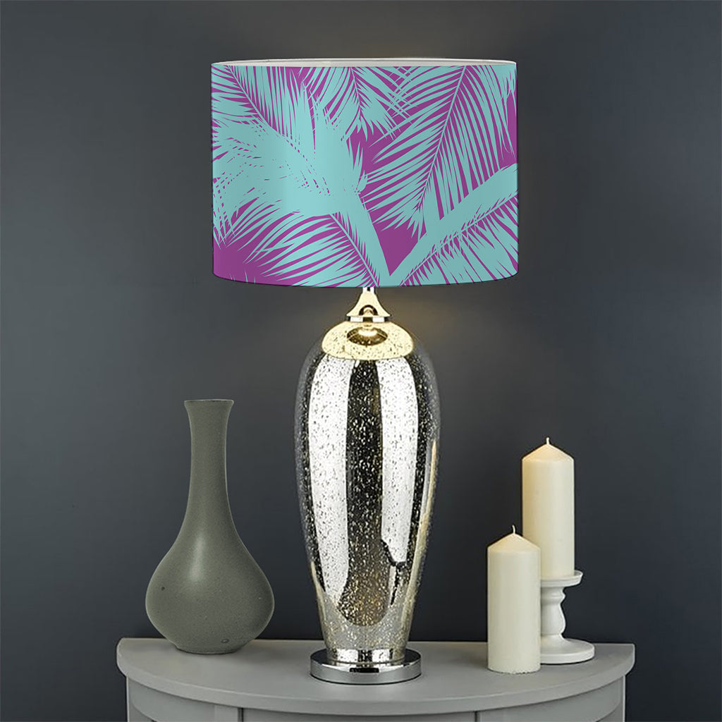 Purple And Teal Tropical Leaf Print Drum Lamp Shade