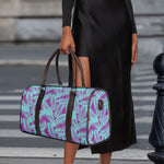 Purple And Teal Tropical Leaf Print Duffle Bag