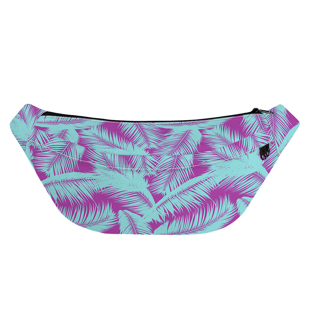 Purple And Teal Tropical Leaf Print Fanny Pack